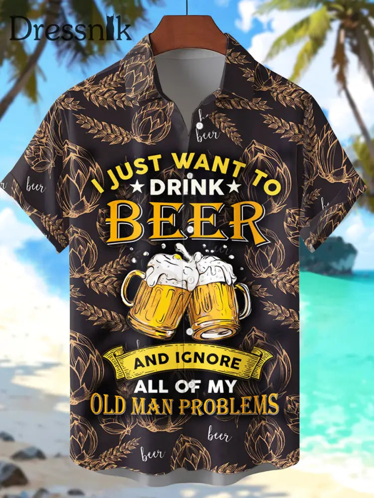 Men’s Beer Print Short Sleeve Shirt As picture / S