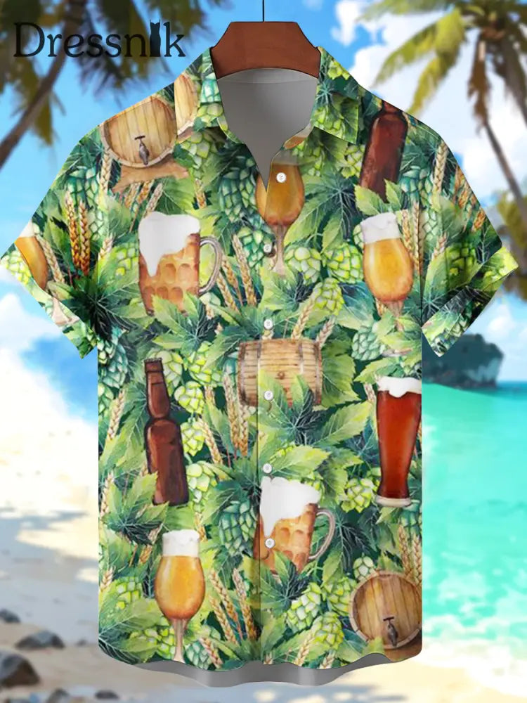 Men’s Beer Print Short Sleeve Shirt As picture / S