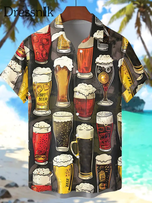 Men’s Beer Print Short Sleeve Shirt As picture / S