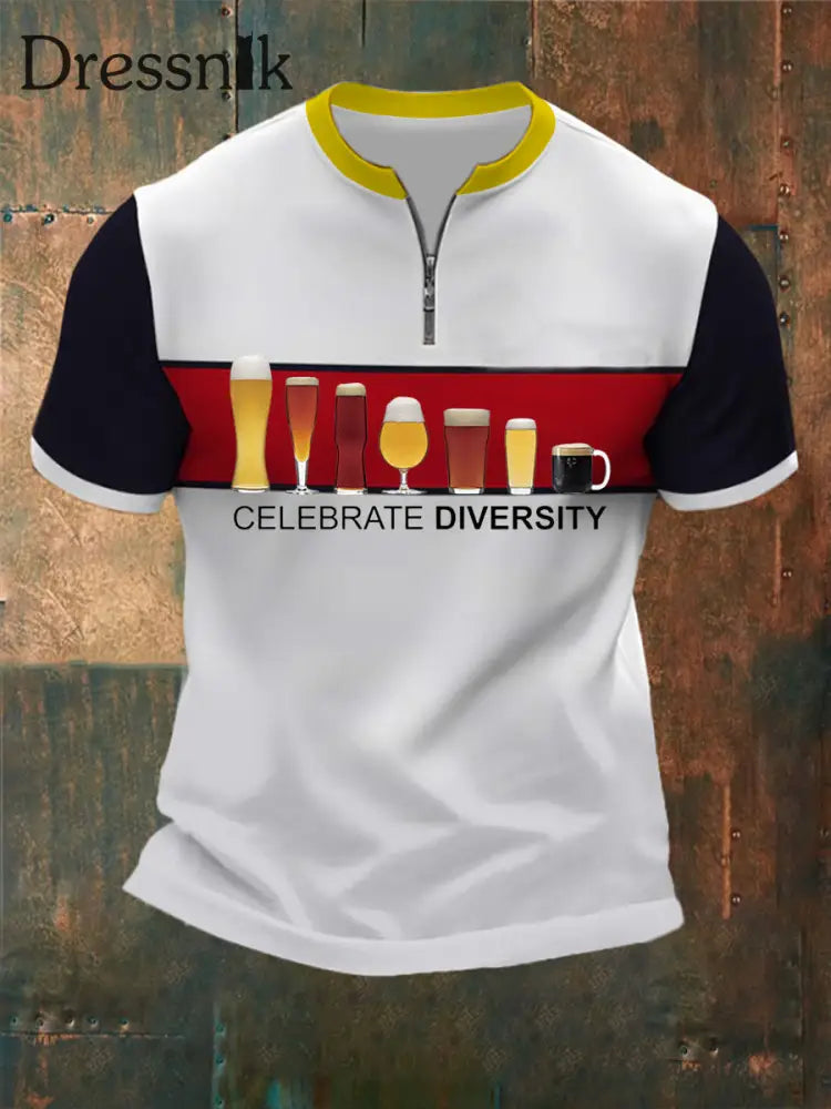 Men’s German Beer Day Celebrated Diversity Print Zip-Up T-Shirt As picture / S