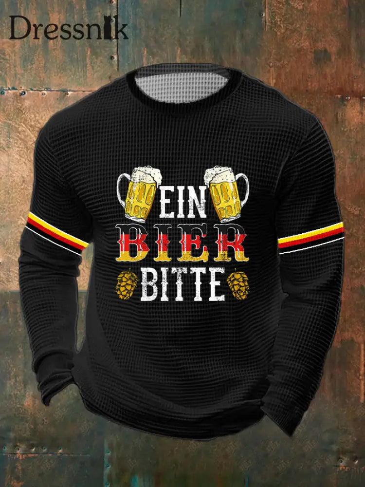 Men’s German Beer Day Ein Bier Bitte Print Long Sleeve T-Shirt Black / S