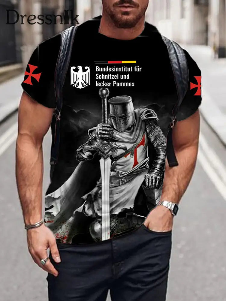 Men’s German Iron Cross Knight Print T-shirt Black / S
