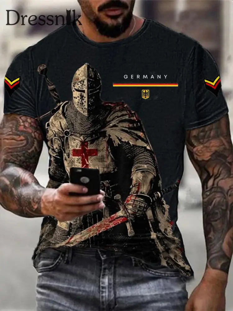 Men’s German Iron Cross Knight Print T-shirt Black / S