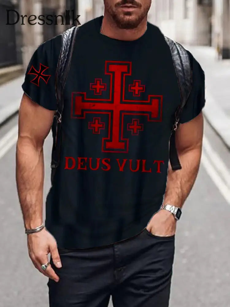 Men’s God’s Will Iron Cross Print T-shirt Black / S