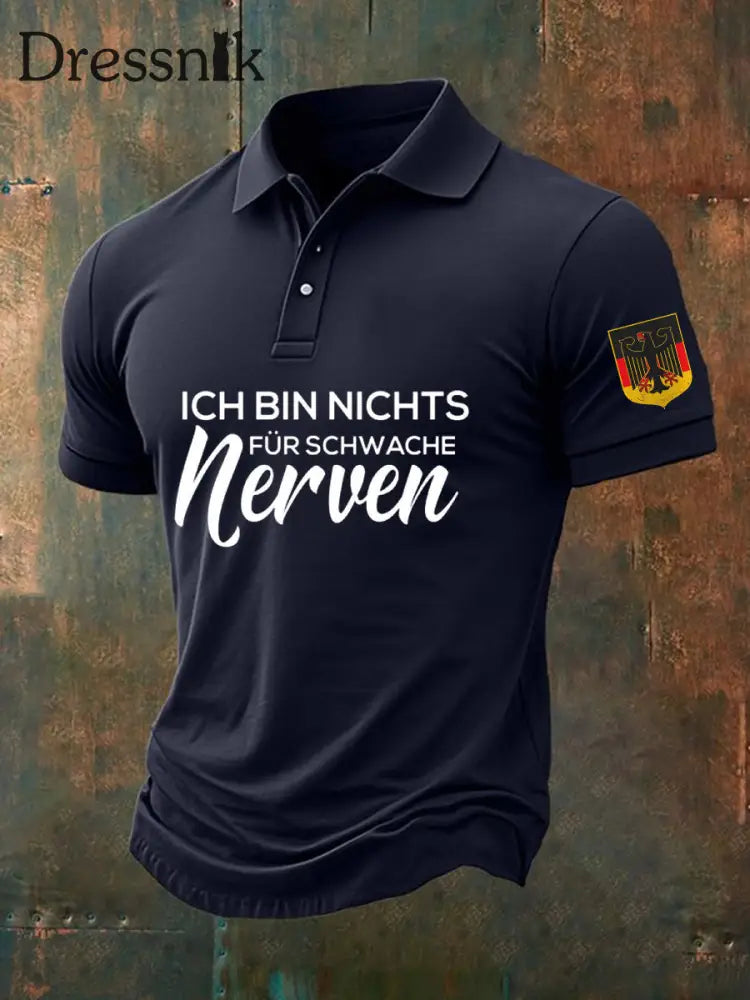 Men’s Ich Bin Nichts Fur Schwache Nervwen Print Short Sleeve Polo Shirt Navy Blue / S