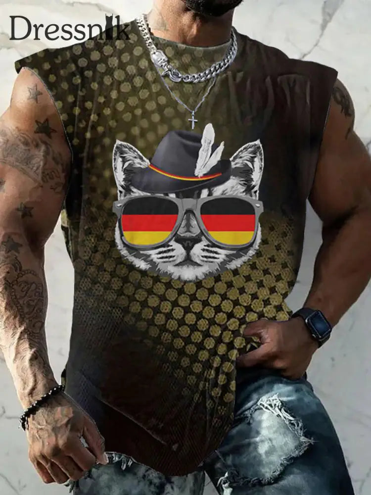 Men’s Oktoberfest Flag Cat Print Vest Black / S