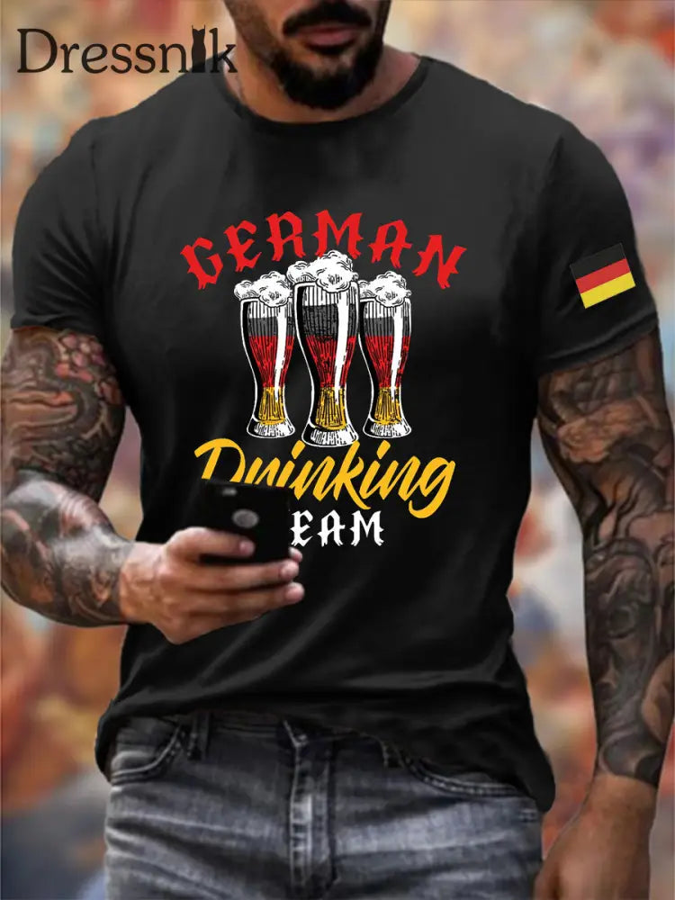 Men’s Oktoberfest German Drinking Team Print T-shirt Black / S