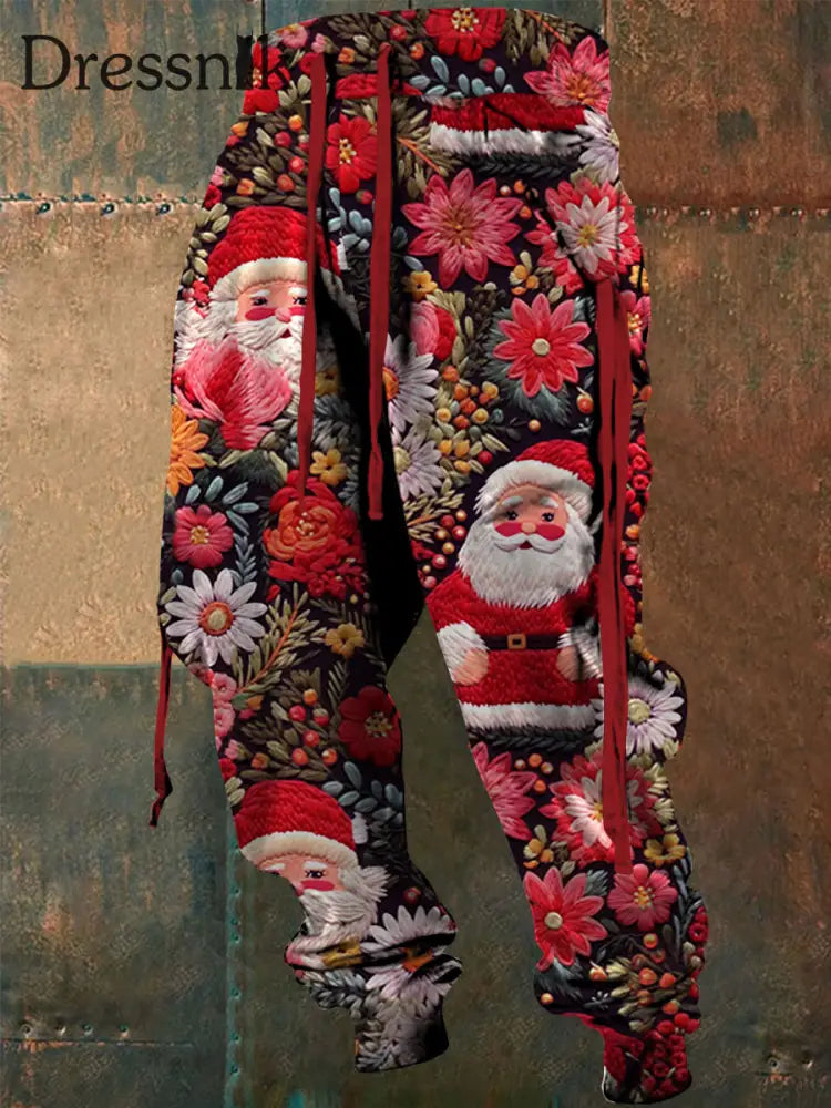 Men’s Retro Santa Claus 3D Printed Casual Tie-Up Brushed Sport Pants Trousers As Photo / S