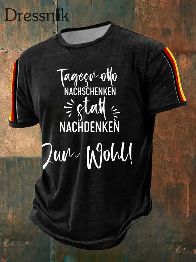 Men’s Tagesmotlo Nachschenken Stalt Nachdenken Zum Wohl Printed Short Sleeve T-Shirt Black / S
