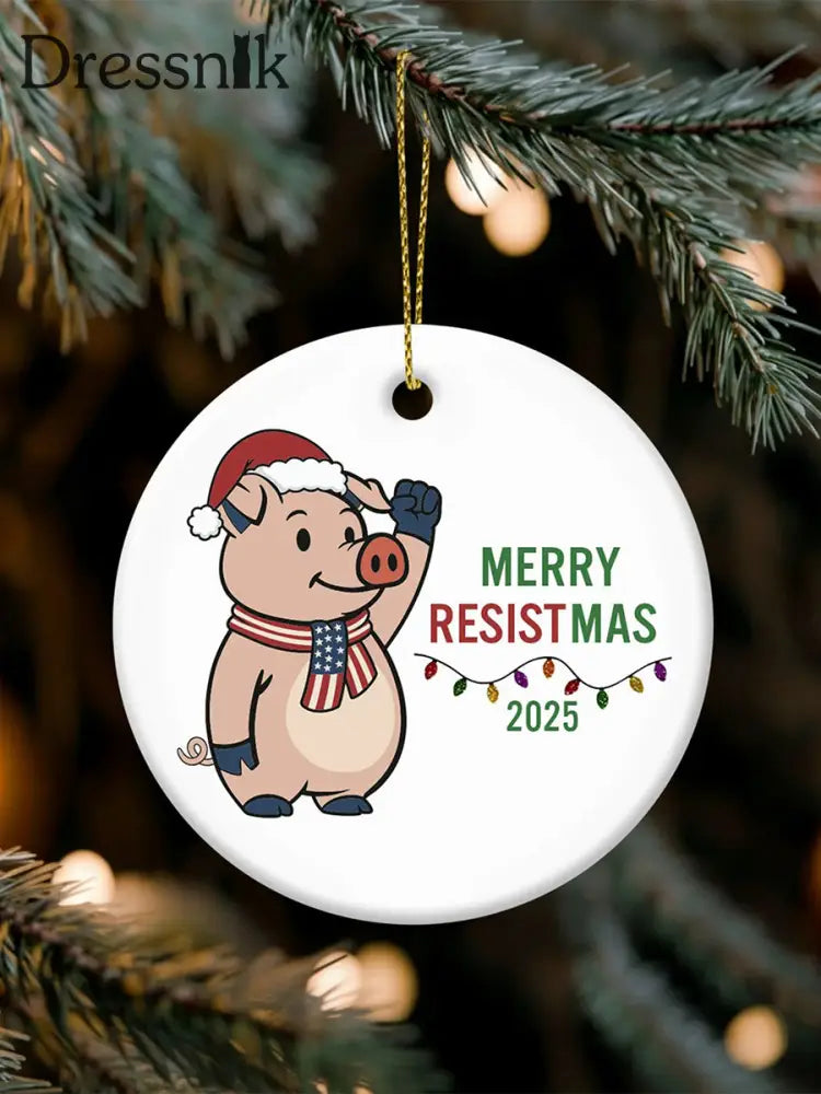 Merry Resistmas niedliches Schwein gedruckt Acryl dekoratives Ornament Weiß / EINS