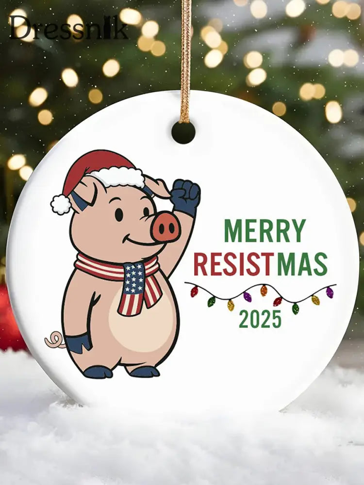 Merry Resistmas niedliches Schwein gedruckt Acryl dekoratives Ornament Weiß / EINS