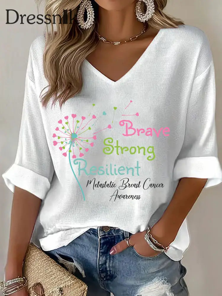 Met astas ierter Brustkrebs Bewusstseins druck für Frauen lässig T Shirt Weiß / S