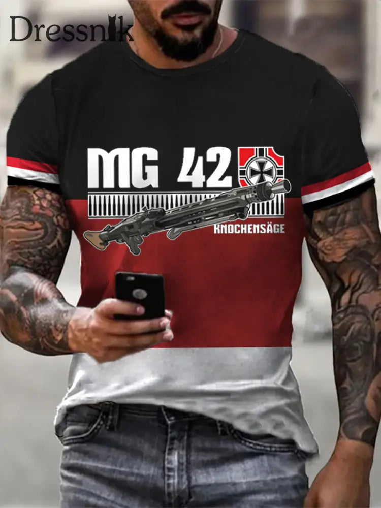 MG42 Maschinen gewehr bedrucktes Kurzarm-T-Shirt für Männer