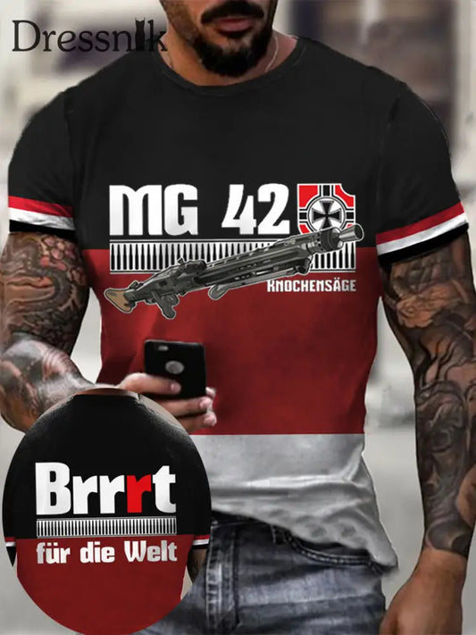 MG42 Maschinen gewehr bedrucktes Kurzarm-T-Shirt für Männer als bild / S