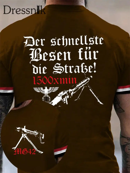 MG42 Maschinen gewehr bedrucktes Kurzarm-T-Shirt für Männer Braun / S