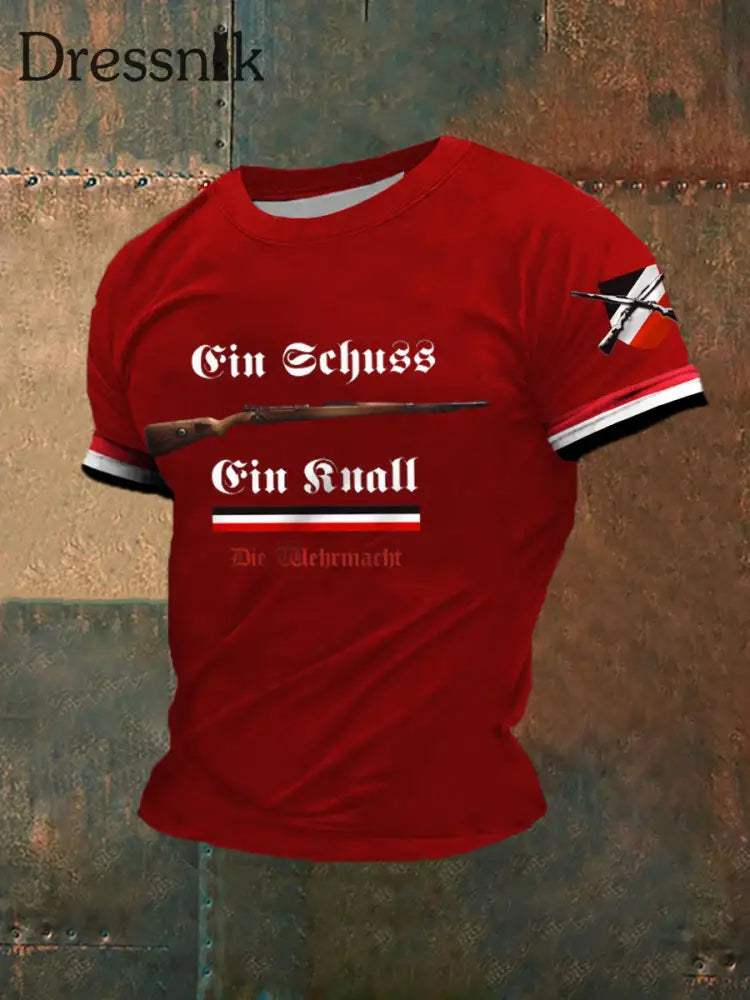 MG42 Maschinen gewehr bedrucktes Kurzarm-T-Shirt für Männer Rot / S