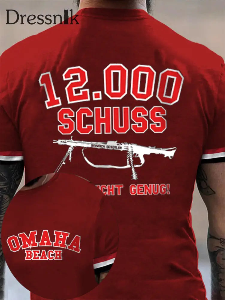 MG42 Maschinen gewehr bedrucktes Kurzarm-T-Shirt für Männer Rot / S