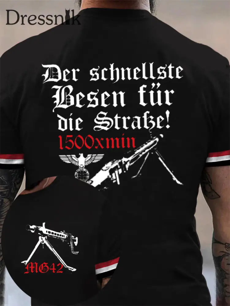 MG42 Maschinen gewehr bedrucktes Kurzarm-T-Shirt für Männer Schwarz / S