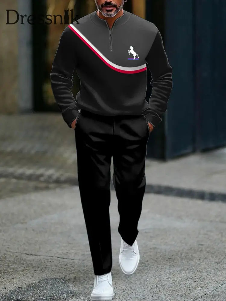 Minimalist isches farbblock gestreiftes lässiges Polo-Set für Herren mehrfarbig / S