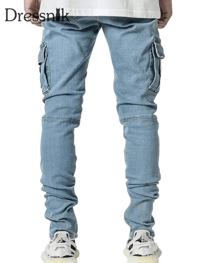 Mode Spleißen Lässig Gerade Bein Lange Mult Pocket Cargo Jeans