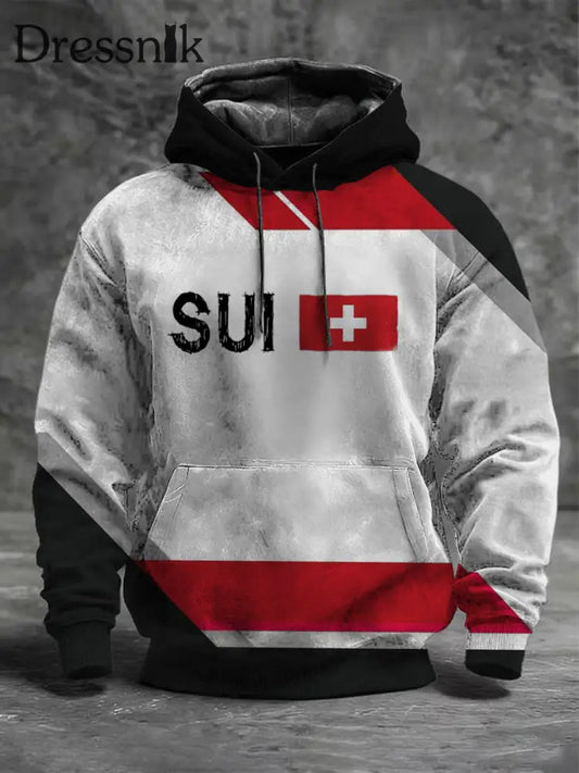 Moderner SUI Swiss Cross Color Block Hoodie für Herren mehrfarbig / S