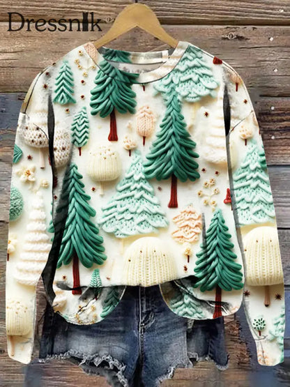 Modische Rundhals Pullover Langarm Sweatshirt Mit Weihnachtsbaum-Print