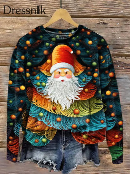 Modischer Pullover Mit Rundhals Ausschnitt Langärmliges Sweatshirt Retro-Weihnachtsmann-Print