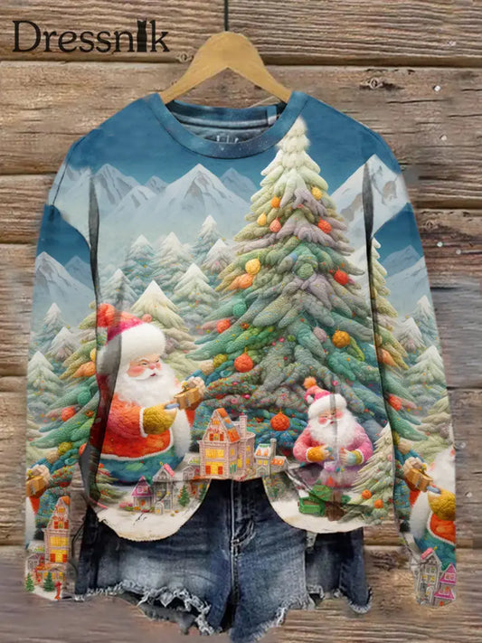 Modischer Pullover Mit Rundhals Ausschnitt Langärmliges Sweatshirt Retro-Weihnachtsmann-Print