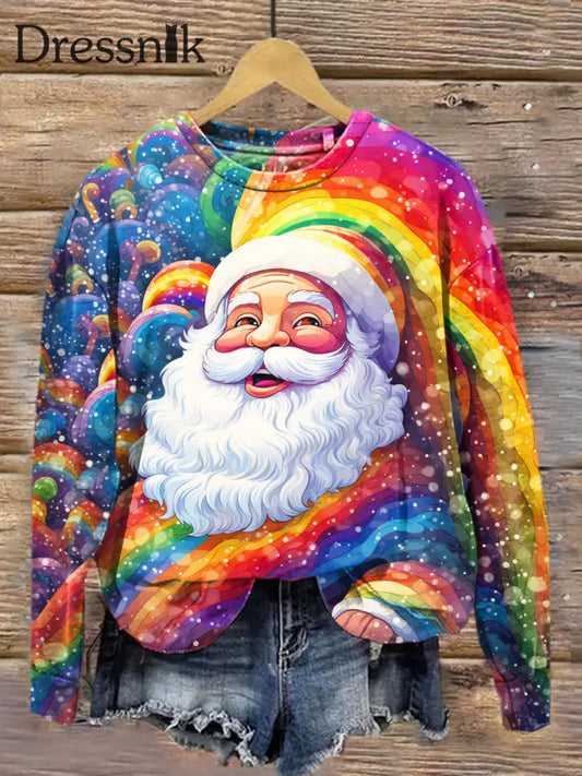 Modischer Pullover Mit Rundhals Ausschnitt Langärmliges Sweatshirt Retro-Weihnachtsmann-Print