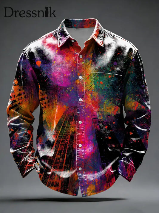 Mutiges mehrfarbiges urbanes Button-Down-Hemd für Männer mehrfarbig / S