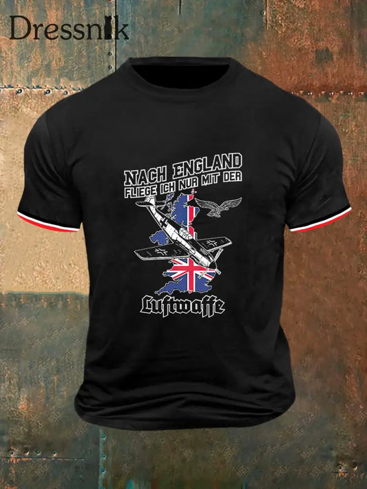 Nach England Fliege Ich Nur Mit Der Print Vintage Mode Kurzarm T-Shirt Schwarz / S