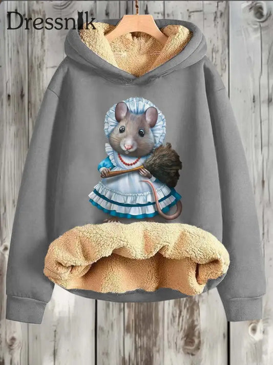 Niedliches Fleece-Kapuzen-Sweatshirt Mit Unisex-Maus-Print