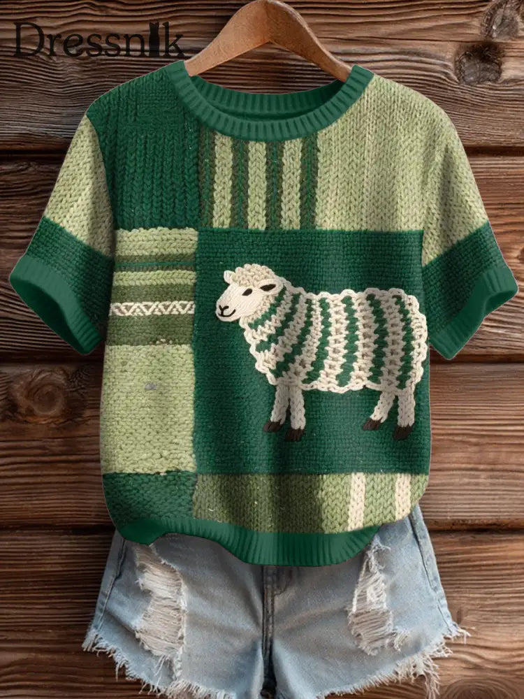 Niedliches Schafs muster für Frauen Gemütliches Strickoberteil als bild / S