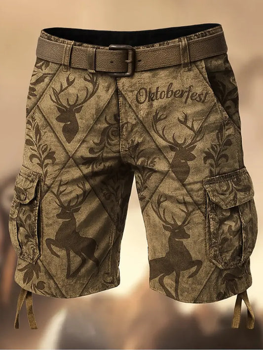 Oktoberfest-Hirschhosen Künstlerisch bedruckte Textur mit Kordel zug Taschen-Freizeit-Cargo-Shorts A / M