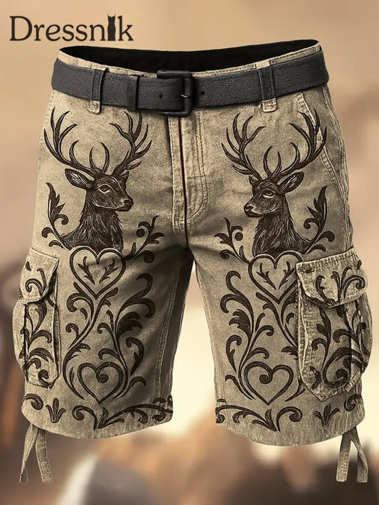 Oktoberfest-Hirschhosen Künstlerisch bedruckte Textur mit Kordel zug Taschen-Freizeit-Cargo-Shorts A / M