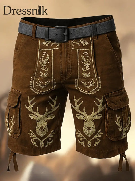 Oktoberfest-Hirschhosen Künstlerisch bedruckte Textur mit Kordel zug Taschen-Freizeit-Cargo-Shorts A / M