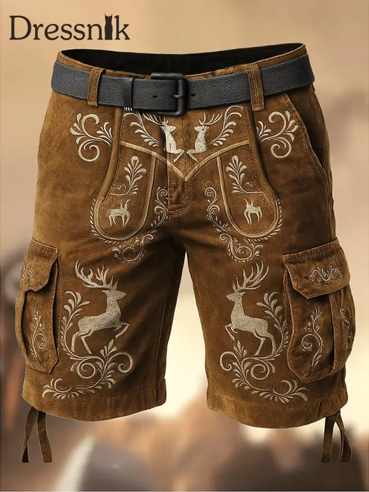 Oktoberfest-Hirschhosen Künstlerisch bedruckte Textur mit Kordel zug Taschen-Freizeit-Cargo-Shorts A / M