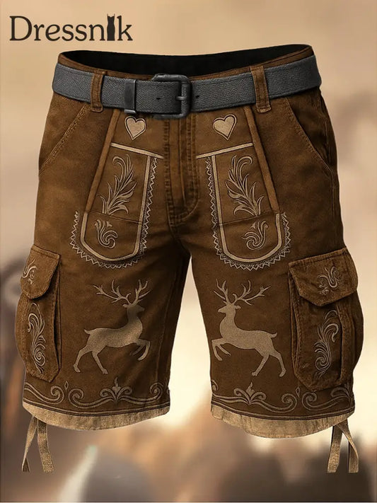 Oktoberfest-Hirschhosen Künstlerisch bedruckte Textur mit Kordel zug Taschen-Freizeit-Cargo-Shorts A / M