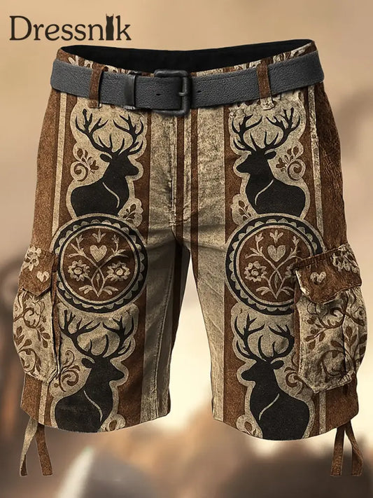 Oktoberfest-Hirschhosen Künstlerisch bedruckte Textur mit Kordel zug Taschen-Freizeit-Cargo-Shorts A / M