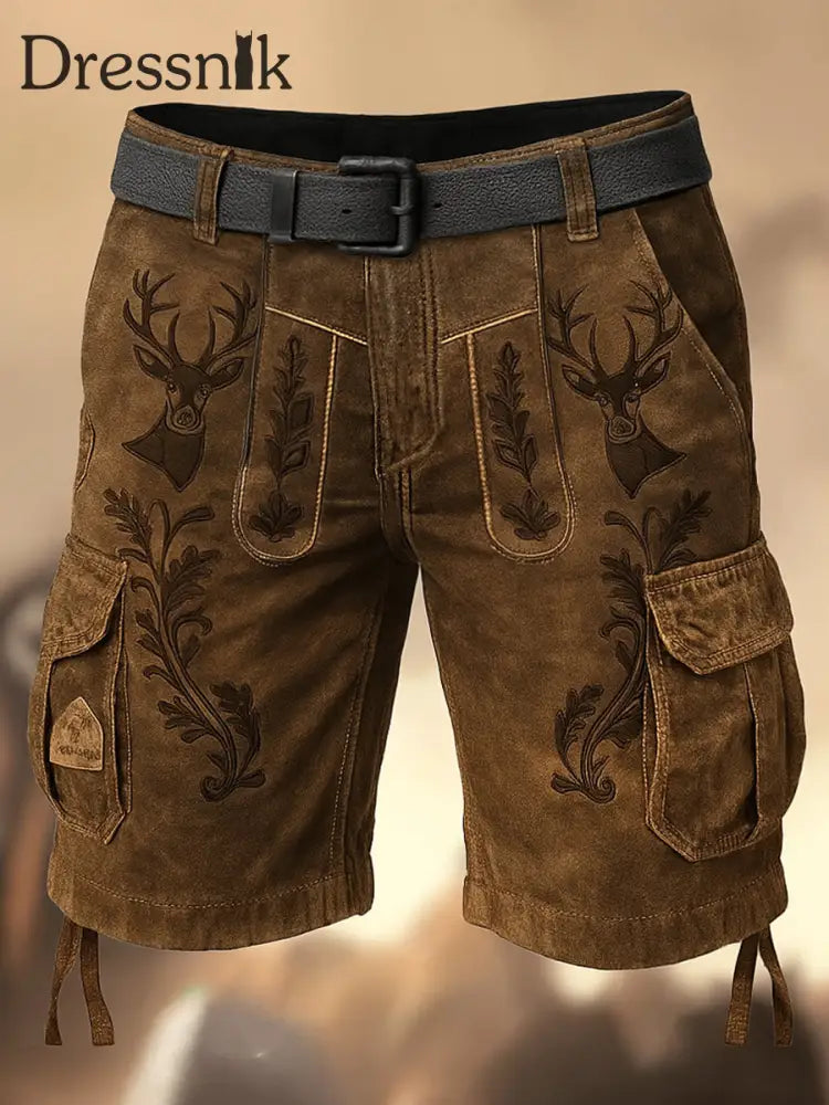 Oktoberfest-Hirschhosen Künstlerisch bedruckte Textur mit Kordel zug Taschen-Freizeit-Cargo-Shorts A / M