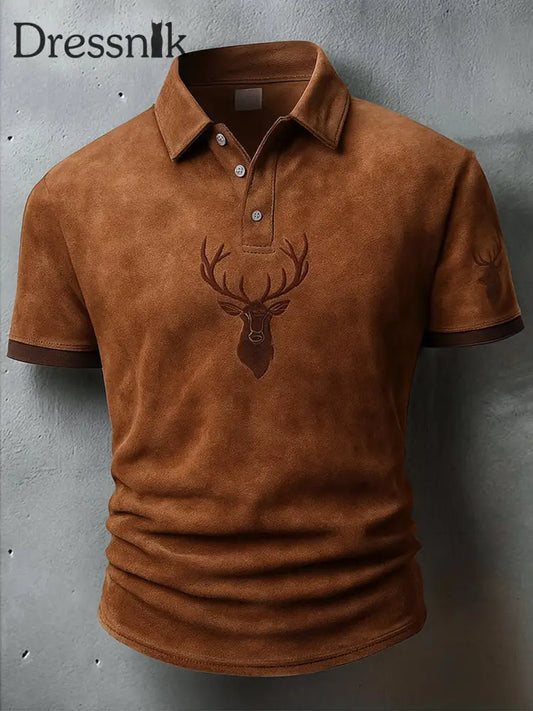 Oktoberfest Hirschhosen Künstlerisch bedrucktes athletisches Retro-Stil V-Ausschnitt Kurzarm Polo-Shirt A / S