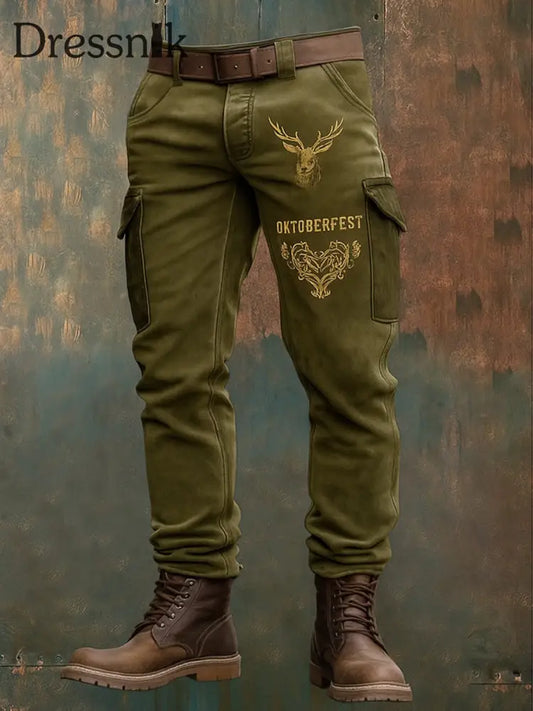 Oktoberfest Hirschhosen Künstlerische Print Textur Logo Tasche Freizeit Cargo hosen A / S