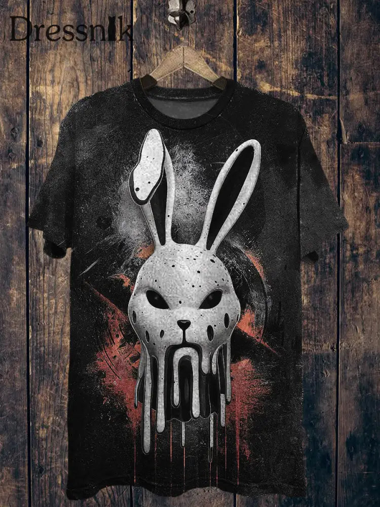 Osterhase gedruckt Vintage Mode lose Kurzarm T-Shirt Schwarz / S