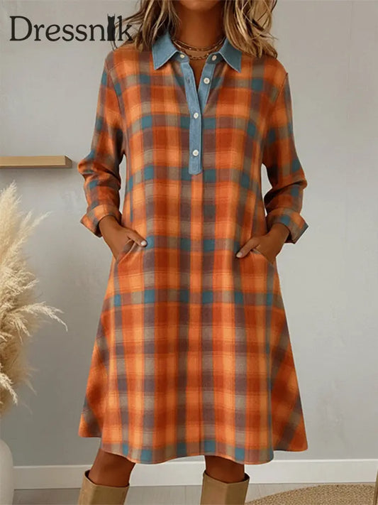 Patchwork-Kunst kleid für Damen im Herbst mit Plaid muster als bild / S