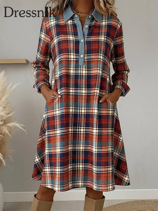 Patchwork-Kunst kleid für Damen Vintage-Plaid muster als bild / S