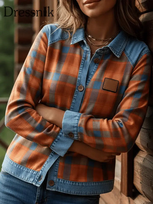 Patchwork-Kunst-Strickjacke mit karrigem Muster für Damen als bild / S