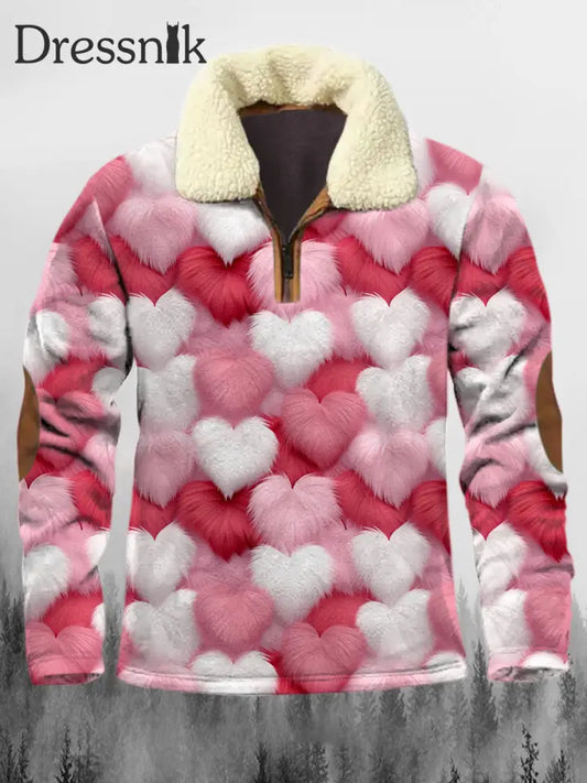 Pelz Ige Liebe Valentinstag Bedruckte Revers Fluffy Kragen Reiß Verschluss Lässig Lose Sweatshirt