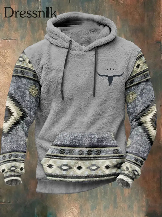 Plüsch-Kapuzen-Sweatshirt im westlichen Stil für Herren Hellgrau / S
