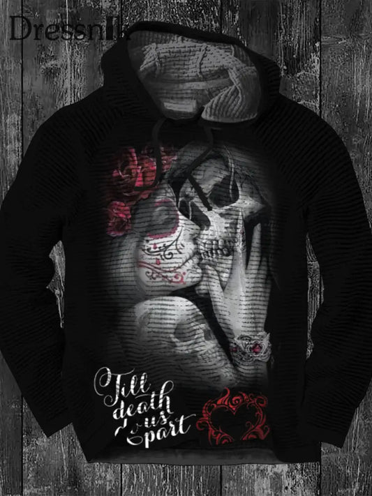 Punk Liebe Die Bis Zum Tod Dauern Wird Bedruckte Walf Checks Kapuzen Kordel Zug Lose Sweatshirt A /