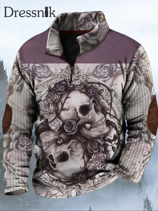 Punk Romance Patchwork Skull Bedruckte Revers Walf Checks Spleißen Reiß Verschluss Lässig Lose